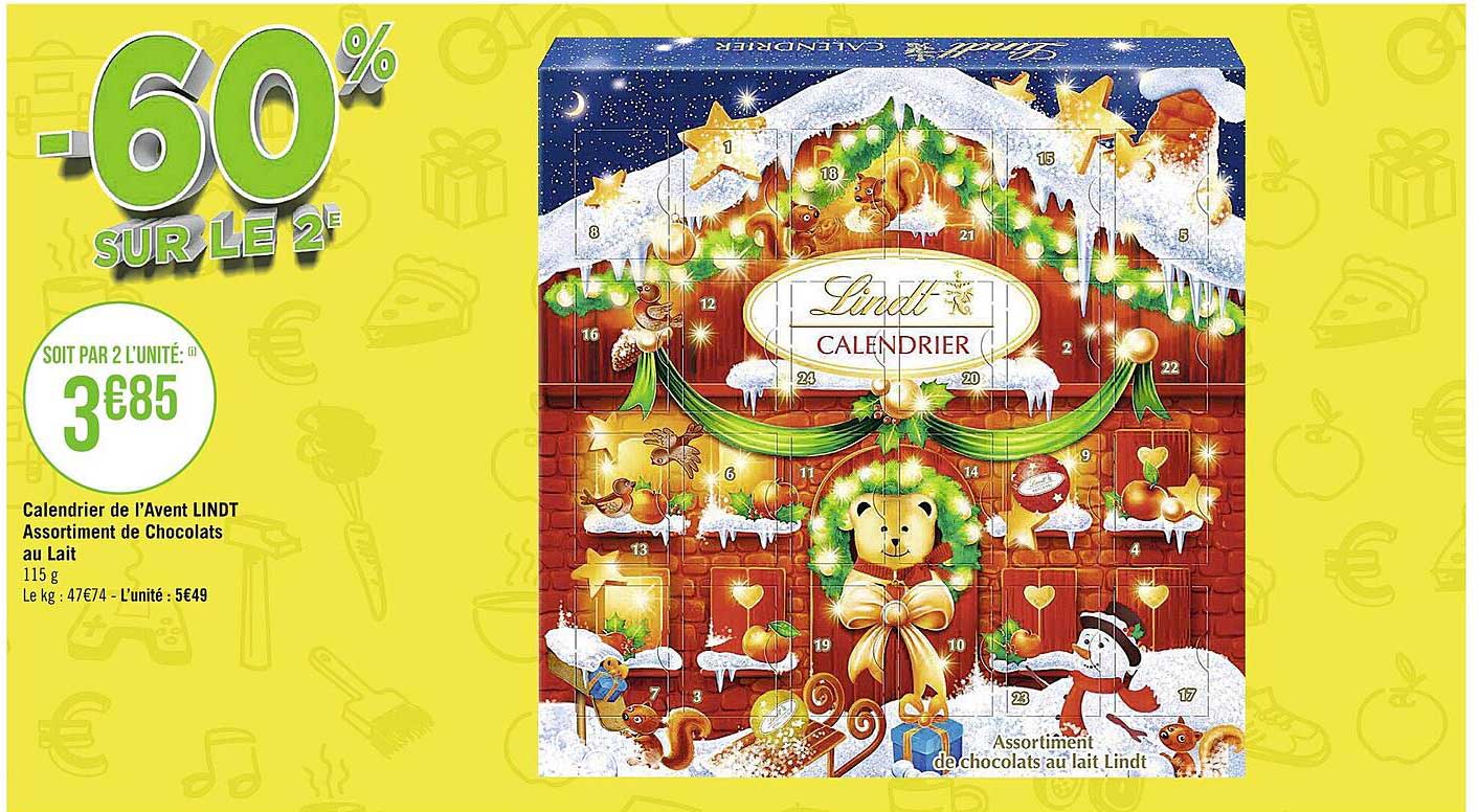 calendrier de l'avent lindt assortiment de chocolats au lait