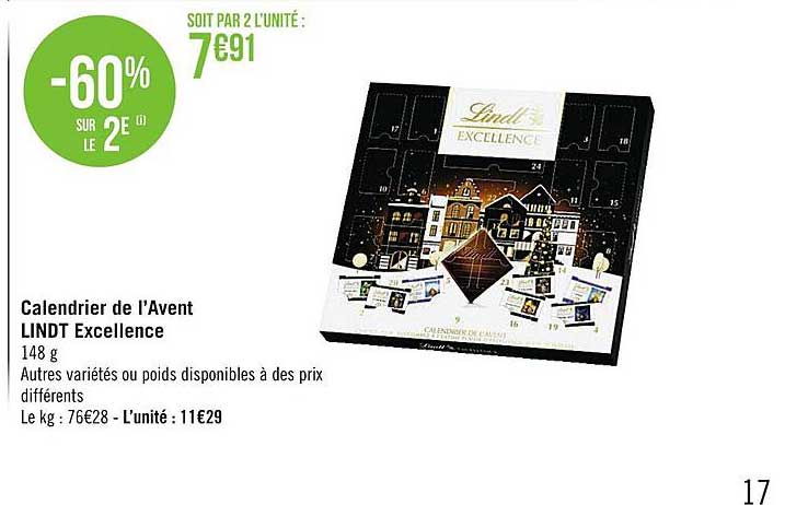 calendrier de l'avent lindt excellence