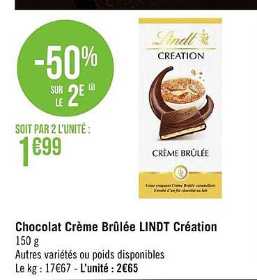 Chocolat Crème Brûlée Lindt Création
