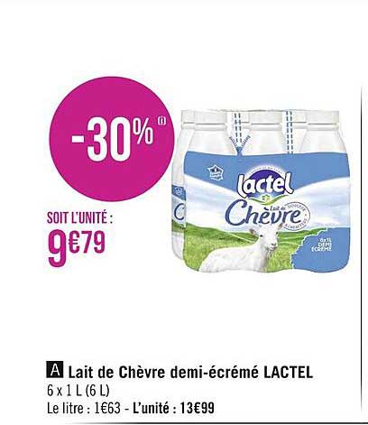 lait de chèvre demi-écrémé lactel