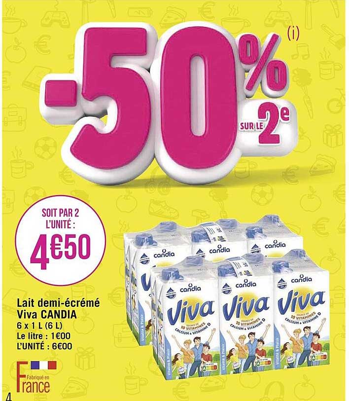 lait demi-écrémé viva candia