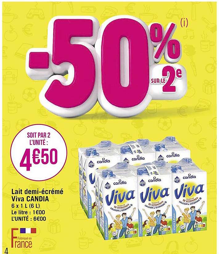 lait demi-écrémé viva candia
