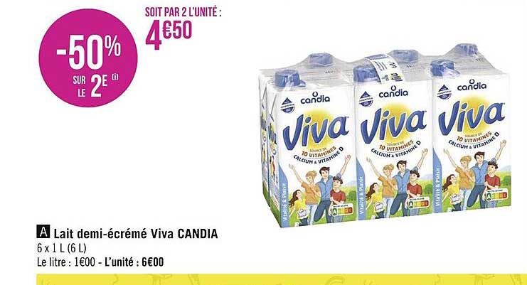 lait demi-écrémé viva candia