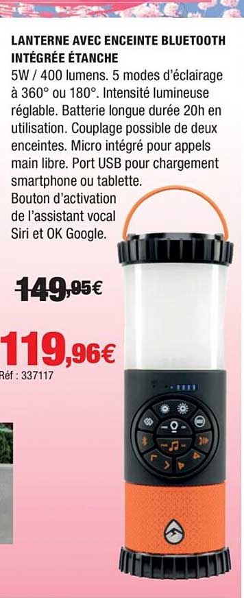 lanterne avec enceite bluetooth intégrée étanche