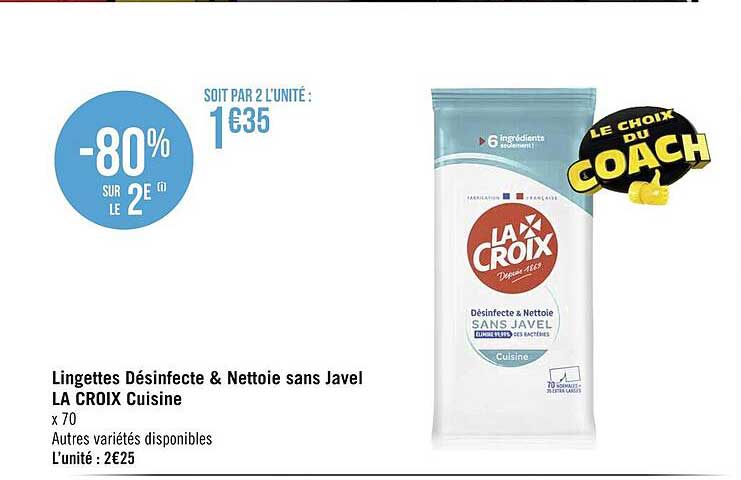 lingettes désinfecte & nettoie sans javel la croix cuisine