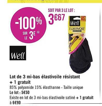 lot de 3 mi-bas élastivoile résistant + 1 gratuit well