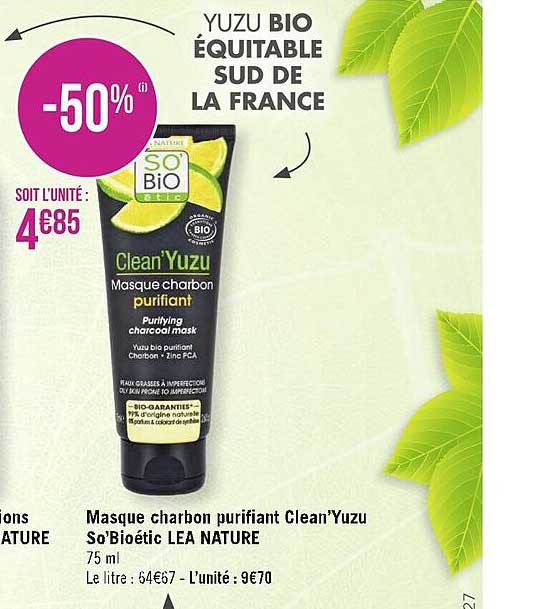 masque charbon purifiant clean'yuzu so'bio étic lea nature