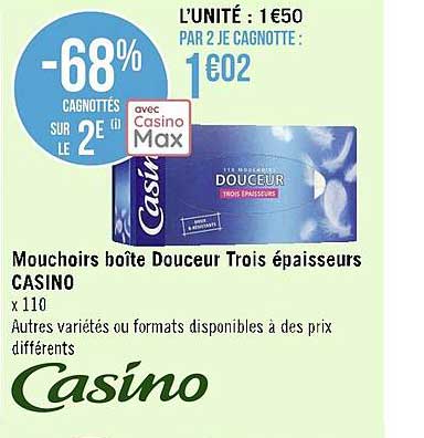 mouchoirs boîte douceur trois épaisseurs casino