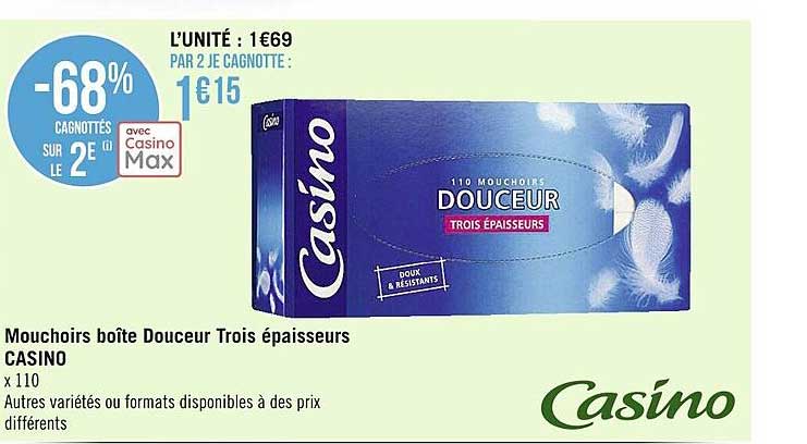 mouchoirs boîte douceur trois épaisseurs casino