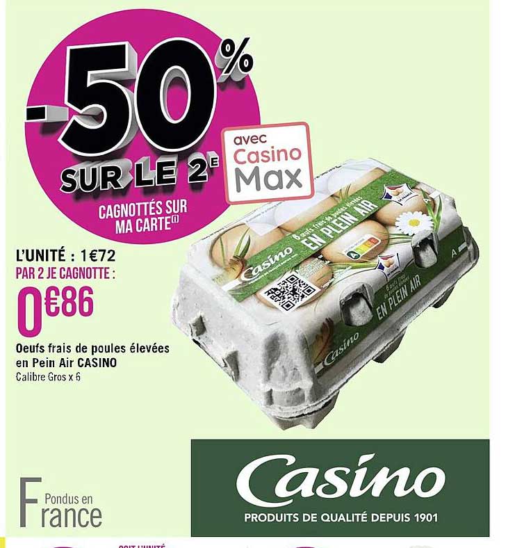 oeufs frais de poules élevées en plein air casino