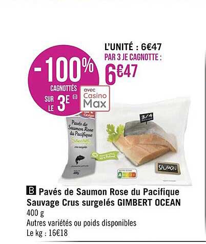 pavés de saumon rose du pacifique sauvage crus surgelés gimbert océan