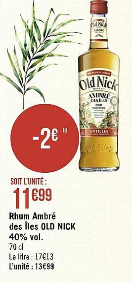 rhum ambré des îles old nick 40% vol.