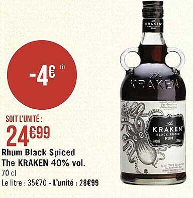 rhum black spiced the kraken 40% vol.