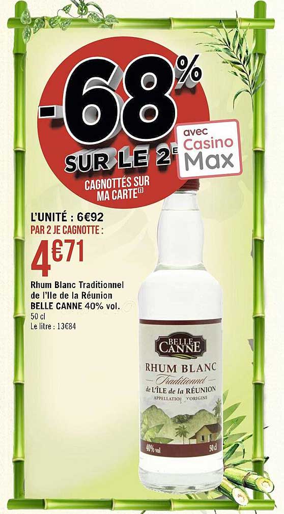 rhum blanc traditionnel de l'île de la réunion belle canne 40% vol.