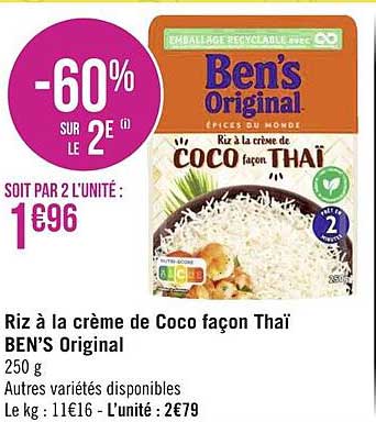 Riz à La Crème De Coco Façon Thaï Ben's Original