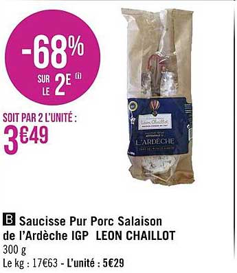 saucisse pur porc salaison de l'ardèche igp léon chaillot