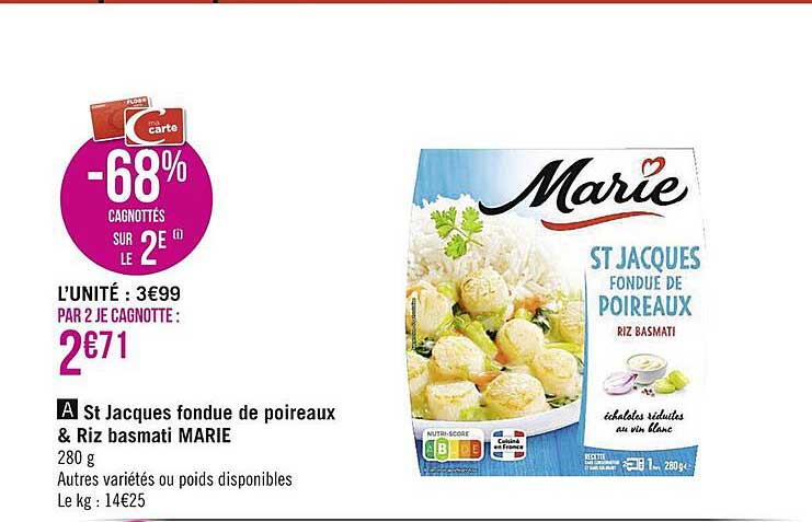 st jacques fondue de poireaux & riz basmati marie