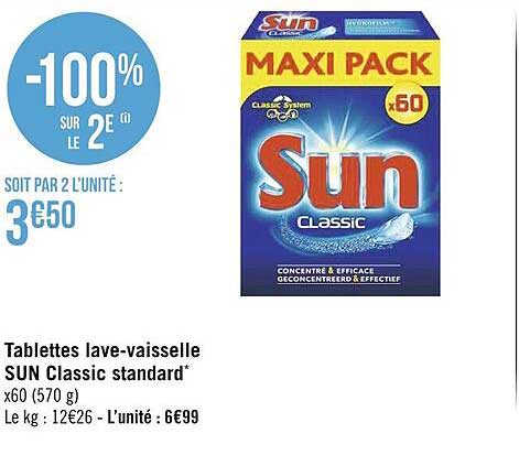 tablettes lave-vaisselle sun classic standard