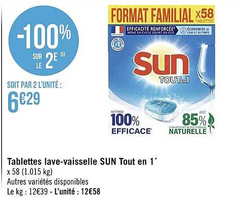 tablettes lave-vaisselle sun tout en 1