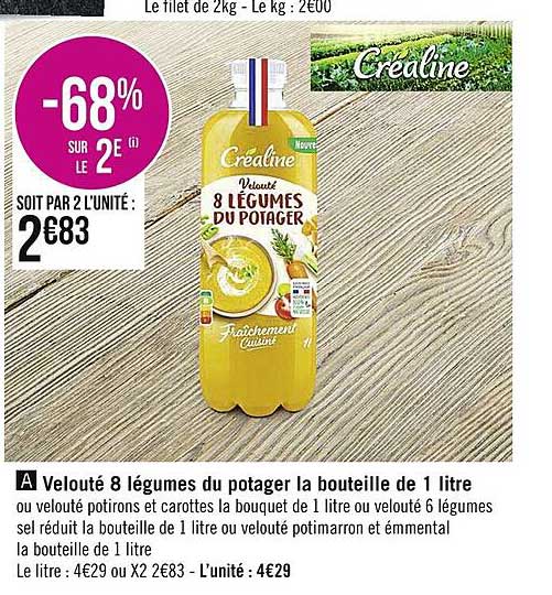 velouté 8 légumes du potager la bouteille de 1 litre créaline