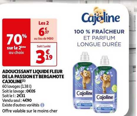 Adoucissant Liquide Fleur De La Passion Et Bergamote Cajoline