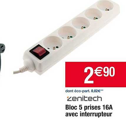 bloc 5 prises 16A avec interrupteur zenitech