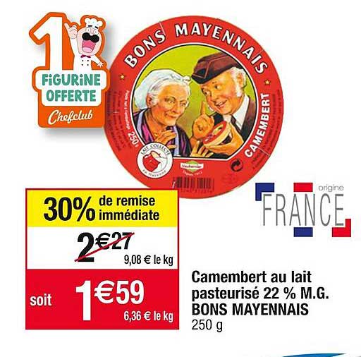 camembert au lait pasteurisé 22% m.g. bons mayennais