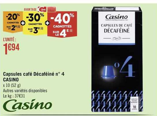 capsules café décaféiné n°4 casino