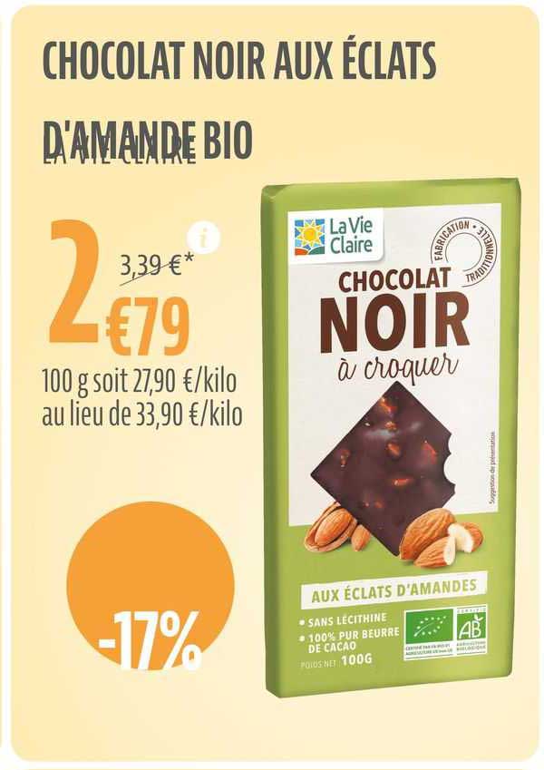 chocolat noir aux éclats d'amande bio