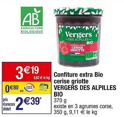 Confiture Extra Bio Cerise Griotte Vergers Des Alpilles Bio