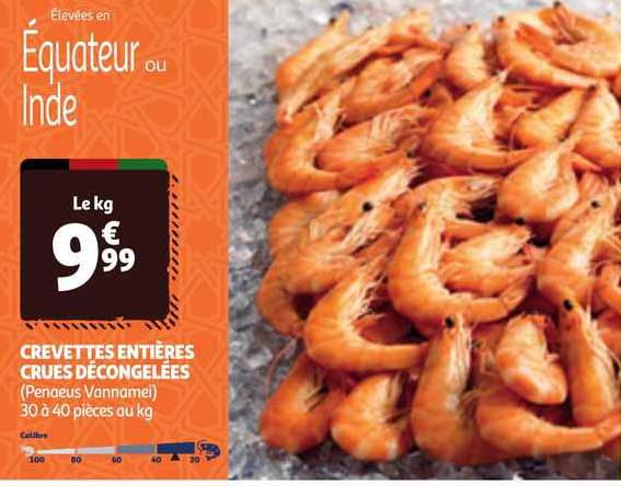 Crevettes Entières Crues Décongelées