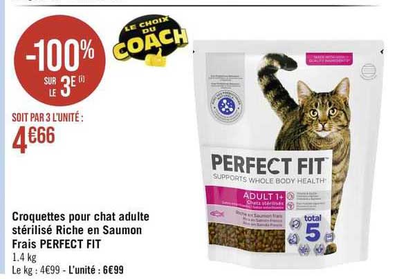 croquettes pour chat adulte stérilisé riche en saumon frais perfect fit