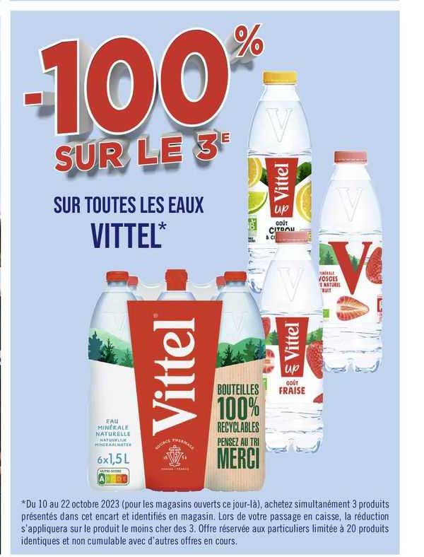 eaux vittel -100% sur le 3e