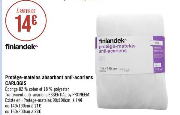 finlandek protège-matelas absorbant anti-acariens carlogis