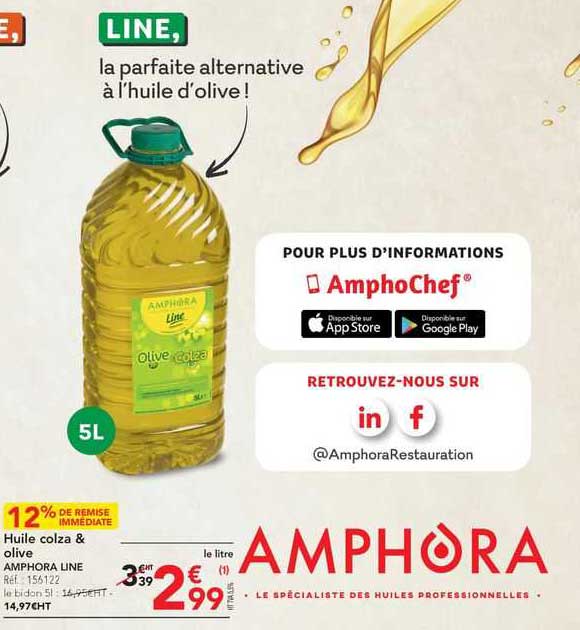 huile colza & olive amphora line 12% de remise immédiate