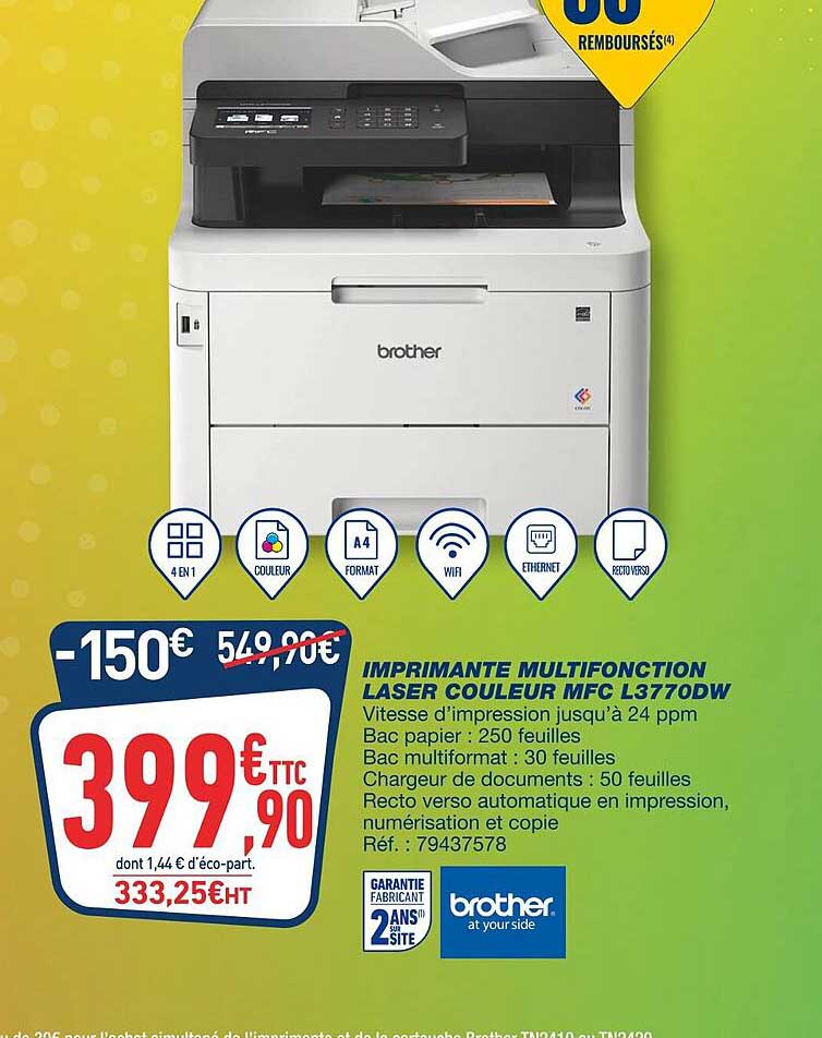 imprimante multifonction laser couleur mfc l3770dw brother