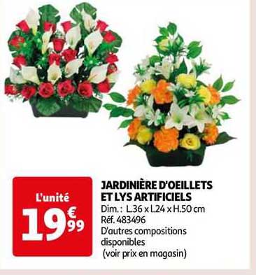 jardinière d'œillets et lys artificiels