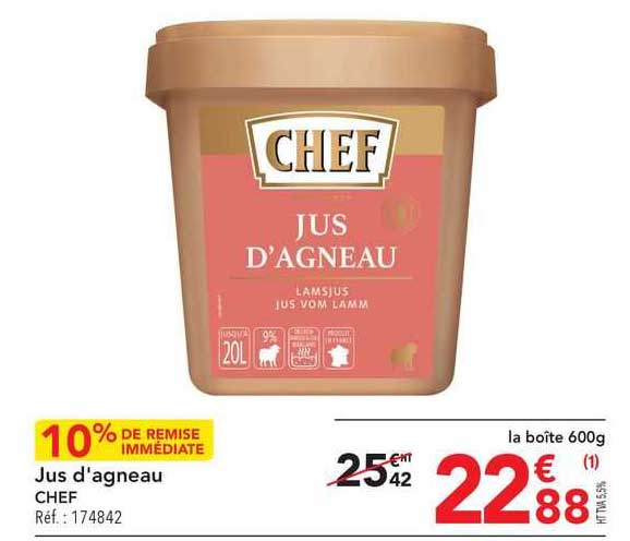 jus d'agneau chef 10% de remise immédiate