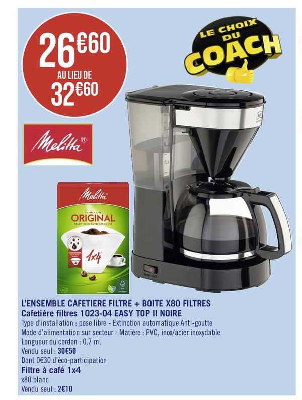 l'ensemble cafetière filtre + boîte x80 filtres cafetière filtre 1023-04 easy top II noire