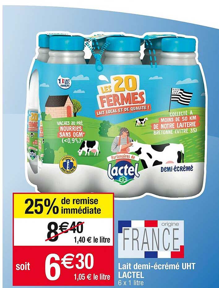 lait demi-écrémé uht lactel