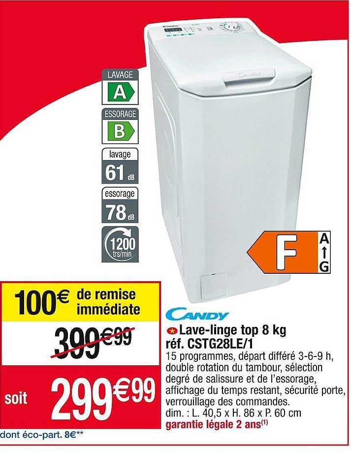 lave-linge top 8 kg candy