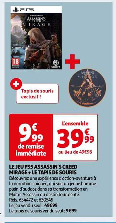 le jeu ps5 assassin's creed mirage+le tapis de souris