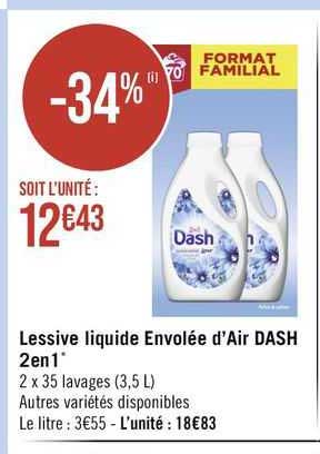 lessive liquide envolée d'air dash 2en1