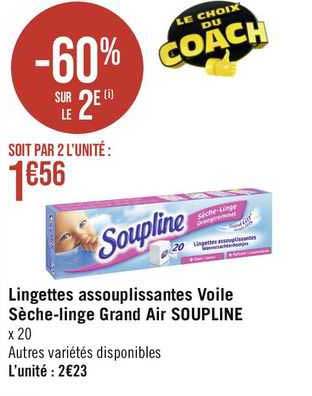 lingettes assouplissantes voile sèche-linge grand air soupline