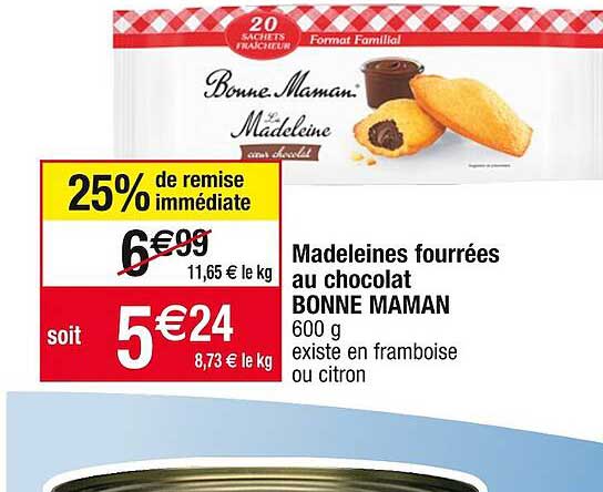 madeleine fourrées au chocolat bonne maman