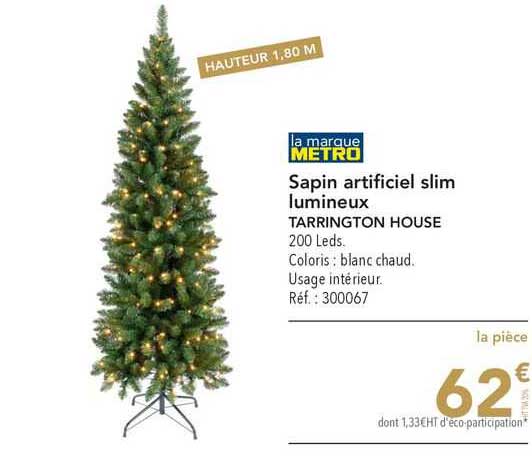metro sapin artificiel slim lumineux tarrington house