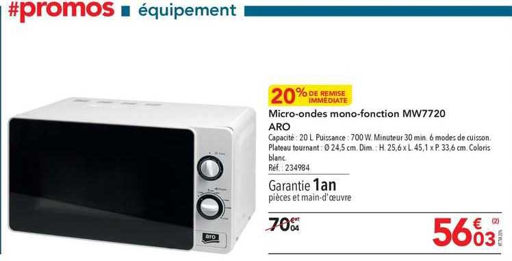 micro-ondes mono-fonction mw7720 aro 20% de remise immédiate