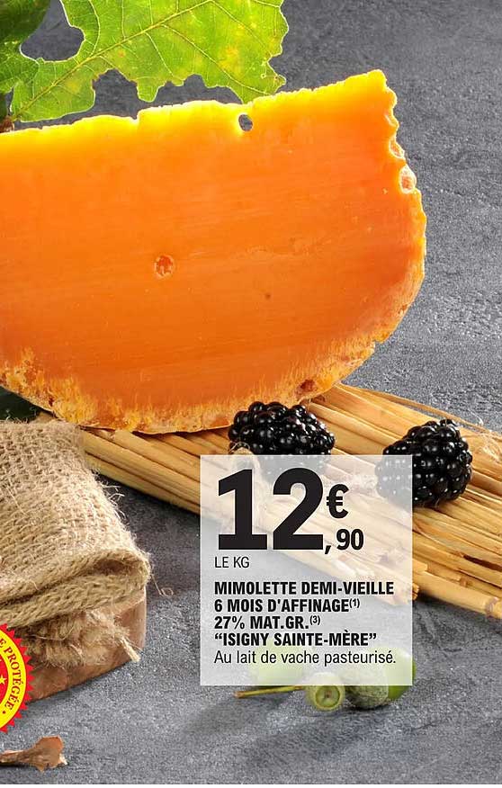mimolette demi-vieille 6 mois d'affinage 27% mat. gr. "isigny sainte-mère"