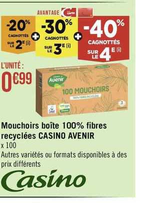 mouchoirs boîte 100% fibres recyclées casino avenir