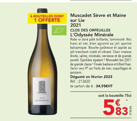 muscadet sèvre et maine sur lie 2021 clos des orfeuilles l'odyssee minérale